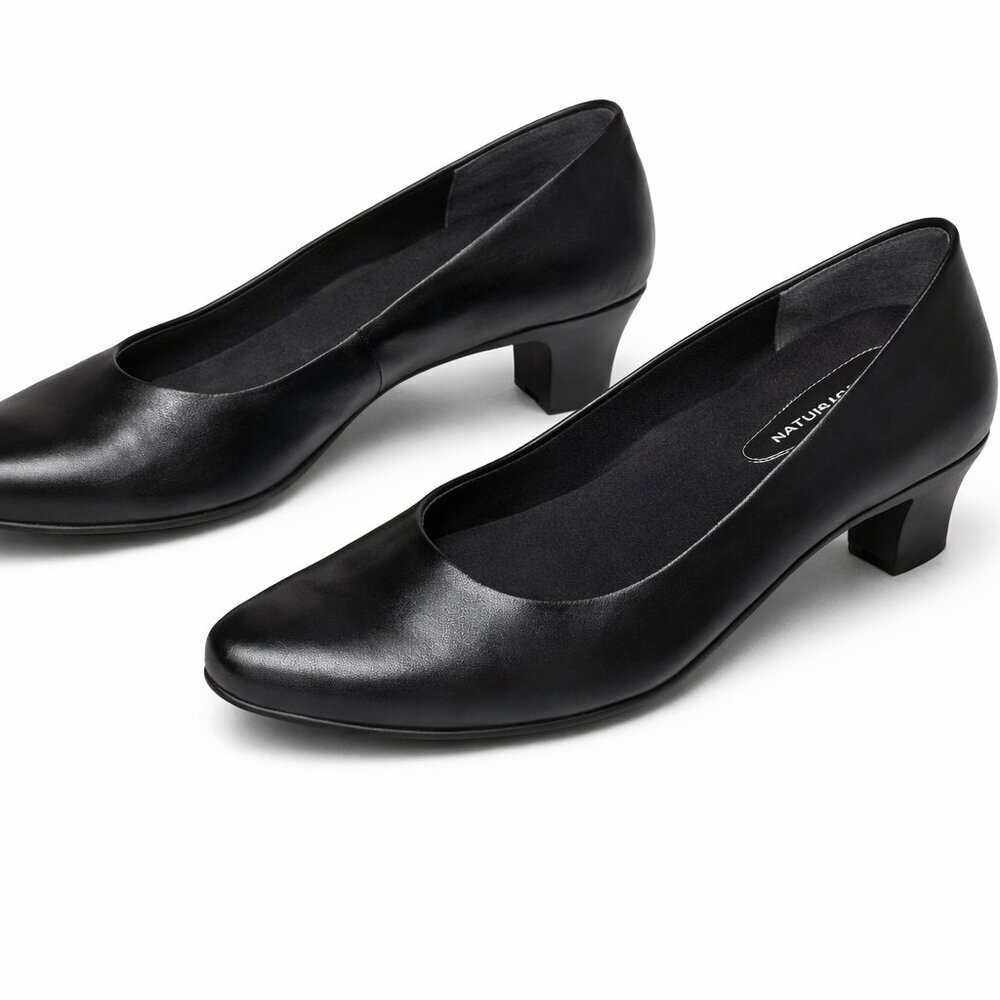 NATURALIZER Leather Black Slip-On Work Career Pumps Shoes Size 10WW